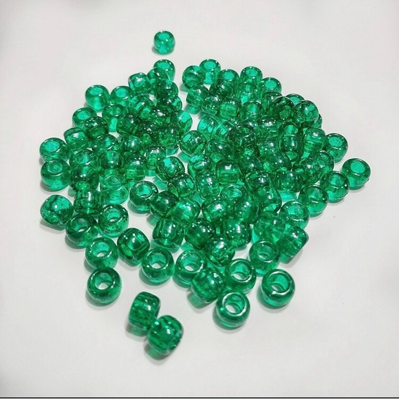 100 Green Glitter Pony Beads, DIY Beads, Jewelry Beads, Craft Beads - Picture 1 of 3